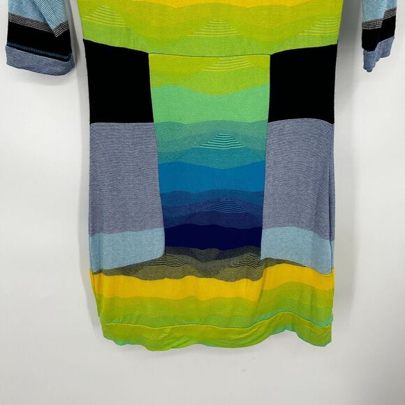 DESIGUAL Blue Yellow Bright Abstract Bodycon Half Sleeve Mini Dress Size XS - Picture 5 of 8